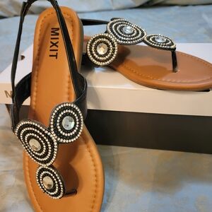 Mixit Black and Brown Embellished Sandals